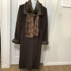 Fabulous Furs Vintage Brown winter trench Coat with Faux trim. Size Medium